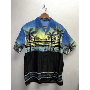 Vintage Ferugini Button Down Shirt Hawaii Hawaiian Palm Tree Medium